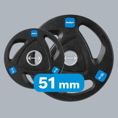 Obciążenie żeliwne olimpijskie gumowane zestaw 30kg ( 8x1.25kg + 4x2.5kg + 2x5kg ), otwór 51mm , REBEL ACTIVE