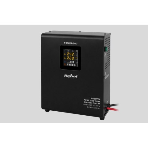 Zasilacz Awaryjny Naścienny Rebel POWER-500 - przetwornica z czystym przebiegiem sinusoidalnym i funkcją ładowania 12V 230V 500