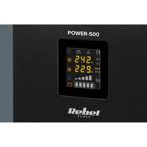 Zasilacz Awaryjny Naścienny Rebel POWER-500 - przetwornica z czystym przebiegiem sinusoidalnym i funkcją ładowania 12V 230V 500