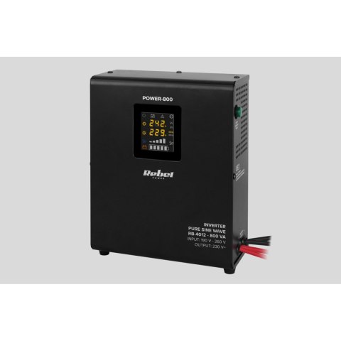 Zasilacz Awaryjny Naścienny Rebel POWER-800 - przetwornica z czystym przebiegiem sinusoidalnym i funkcją ładowania 12V 230V 800