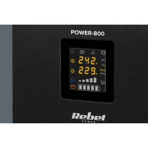 Zasilacz Awaryjny Naścienny Rebel POWER-800 - przetwornica z czystym przebiegiem sinusoidalnym i funkcją ładowania 12V 230V 800