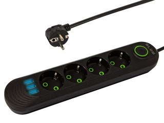 98-222# Przedłużacz sieciowy ps-450 4-gniazda 3xusb 5m czarny 3x1mm