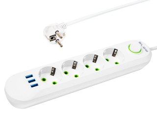 98-225# Przedłużacz sieciowy ps-450 4-gniazda 3xusb 5m biały 2x1mm