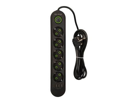 98-226# Przedłużacz sieciowy ps-520 5-gniazd 3xusb 2m czarny 2x1mm