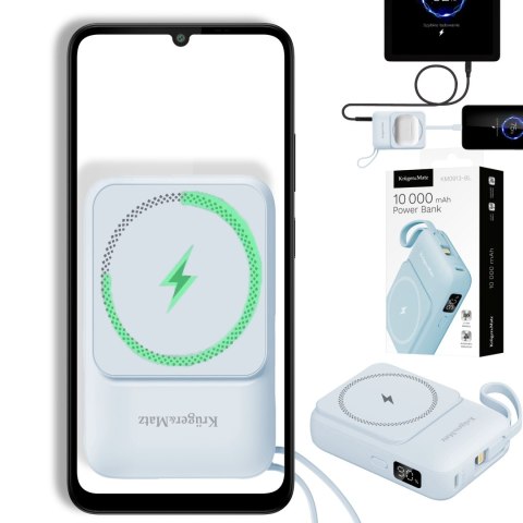 POWERBANK indukcyjny Kruger&Matz 10000 mAh Mag Safe z kablem niebieski