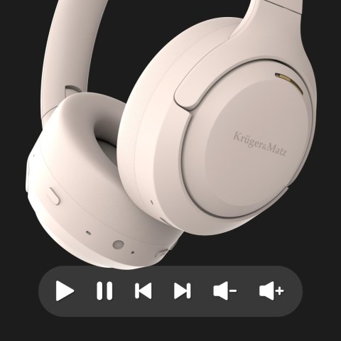 Bezprzewodowe słuchawki nauszne z ANC , Kruger&Matz F8A , beżowe