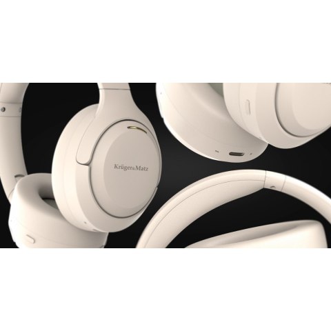 Bezprzewodowe słuchawki nauszne z ANC , Kruger&Matz F8A , beżowe