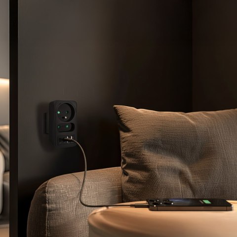 Gniazdko prądowe x2 + 4xUSB Maclean, rozgałęźnik z 2 gniazdami, 2xUSB A, 2xUSB C PD 20W, 1x16A + 1x6A, MCE249 F/B