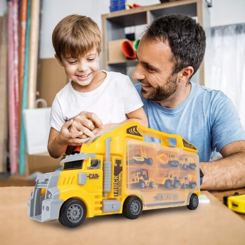 Ciężarówka walizka z metalowymi autkami budowlanymi 6 szt światła i dźwięki