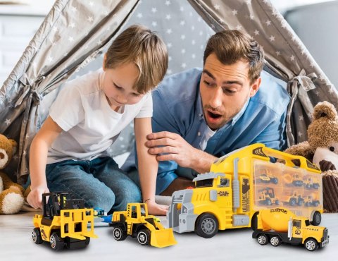 Ciężarówka walizka z metalowymi autkami budowlanymi 6 szt światła i dźwięki