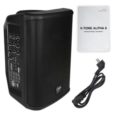 V-TONE ALPHA 8 - Kolumna aktywna akumulatorowa 8", Bluetooth, TWS, DSP, AUX, 95W RMS, wbudowany mikser