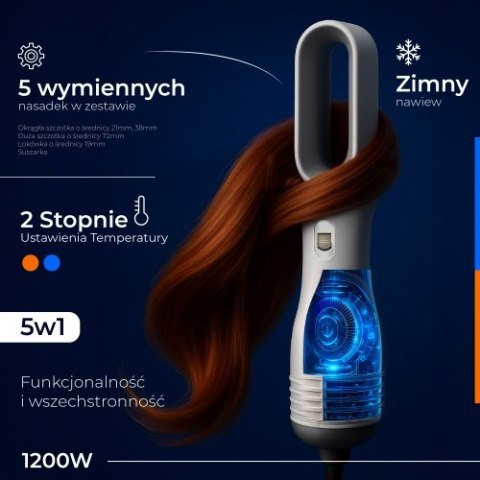 AD 2027 white champagne Lokówko-suszarka 5 w 1 - 1200w - 5 nasadek