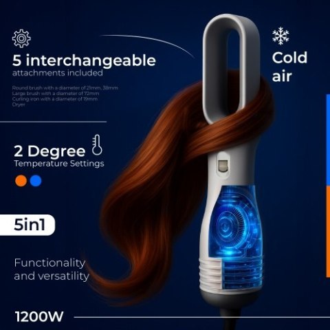 AD 2027 white champagne Lokówko-suszarka 5 w 1 - 1200w - 5 nasadek