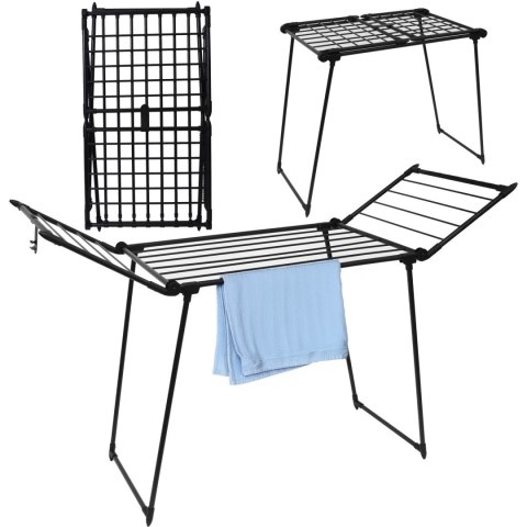 Stojąca suszarka na pranie odzież bieliznę składana balkonowa mocna czarna