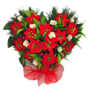 Stroik na cmentarz serce na boże narodzenie kompozycja kwiatowa