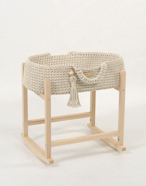 Kosz Mojżesza BOHO bawełniany nosidełko dla lalek z drewnianą kołyską - jasny beż