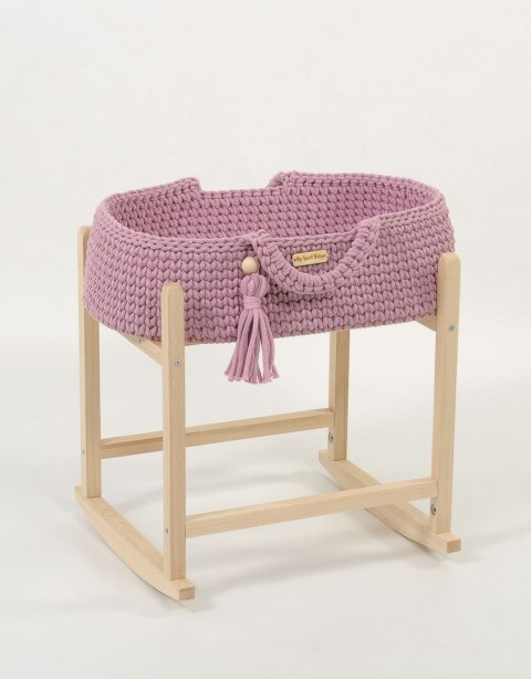 Kosz Mojżesza BOHO bawełniany nosidełko dla lalek z drewnianą kołyską - lawenda