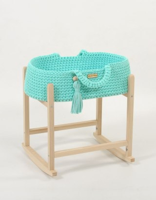 Kosz Mojżesza BOHO bawełniany nosidełko dla lalek z drewnianą kołyską - miętowy