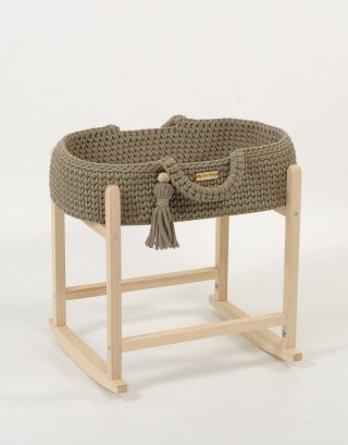 Kosz Mojżesza BOHO bawełniany nosidełko dla lalek z drewnianą kołyską - mocca