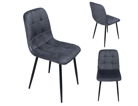Krzesło tapicerowane welurowe do salonu jadalni velvet loft grafitowe