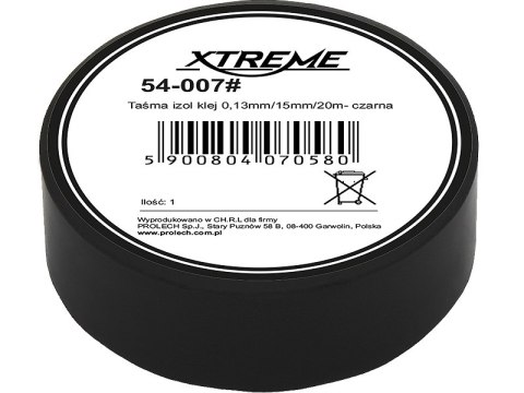 54-007# Taśma izolacyjna klejąca 0,13mm/15mm/20m - czarna