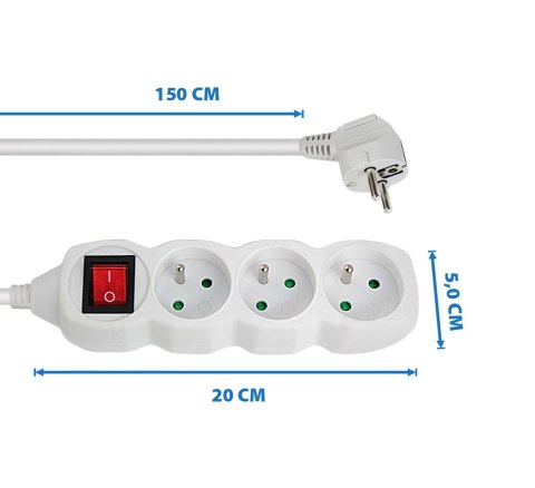 ELK210W Esperanza listwa zasilająca 3 gn. wł. 1.5m biała