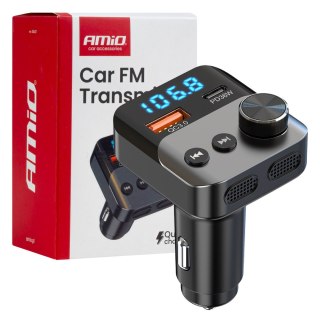 Transmiter samochodowy fm 1×usb-a 1×usb-c 12v 24v amio-04647