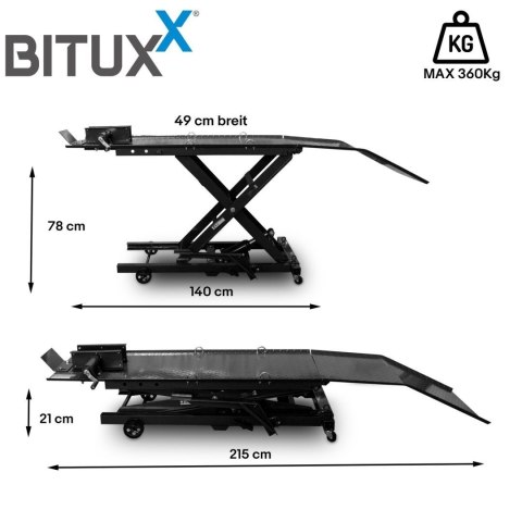 Hydrauliczny podnośnik nożycowy do motocykli 360 kg - czarny