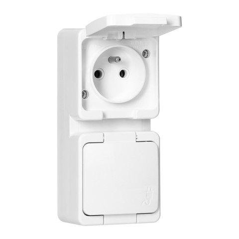 Gniazdo podwójne 2P+Z bryzgoodporne z klapką w kolorze wyrobu IP44 pionowe, SMART, biały