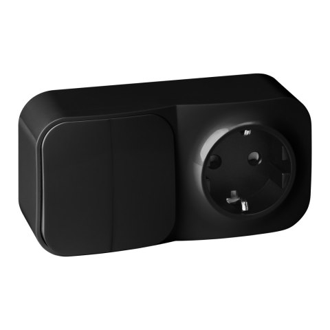 Łącznik n/t świecznikowy + Gniazdo pojedyncze ToDo, IP20, 2P+Z, Schuko, czarny