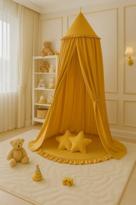 Baldachim wiszący bawełniany do pokoju dziecięcego - musztardowy