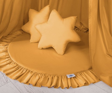Zestaw: baldachim wiszący do pokoju dziecięcego bawełniany i mata z falbanką - musztardowy