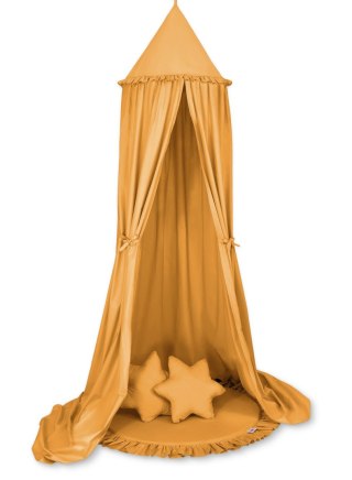 Zestaw: baldachim wiszący do pokoju dziecięcego, mata z falbanką, poduszki - musztardowy