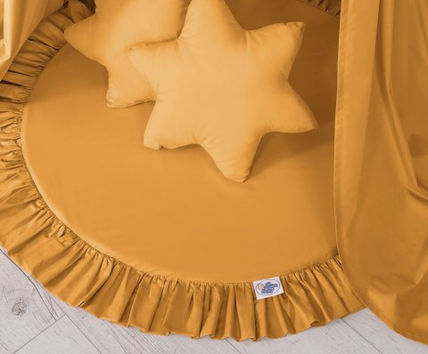 Zestaw: baldachim wiszący do pokoju dziecięcego, mata z falbanką, poduszki - musztardowy