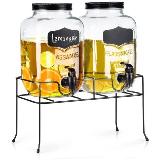 Słój do napojów z kranikiem i stojakiem czarnym 2x4 l 3 el.