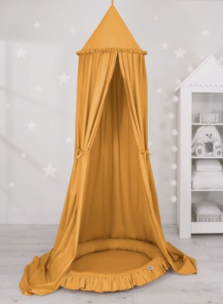 Zestaw: baldachim wiszący do pokoju dziecięcego bawełniany i gniazdko z falbanką - musztardowy