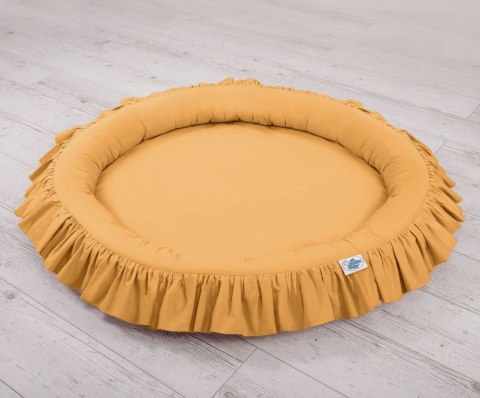 Zestaw: baldachim wiszący do pokoju dziecięcego bawełniany i gniazdko z falbanką - musztardowy