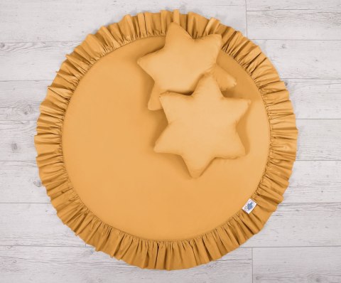 Zestaw: baldachim wiszący do pokoju dziecięcego, mata z falbanką, poduszki - musztardowy