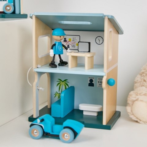 CLASSIC WORLD Posterunek Policji Drewniany Samochód Helikopter FIgurki 12el.