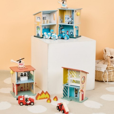 CLASSIC WORLD Posterunek Policji Drewniany Samochód Helikopter FIgurki 12el.