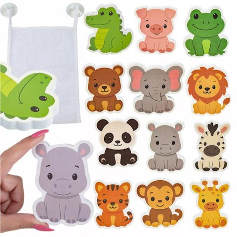 Piankowe zwierzątka do wanny zabawka edukacyjna 12 el. z organizatorem