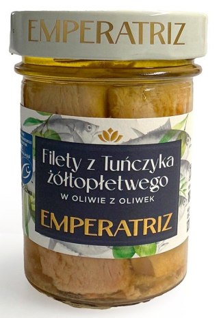 TUŃCZYK ŻÓŁTOPŁETWY FILETY MSC W OLIWIE Z OLIWEK 180 g (120 g) (SŁOIK) - EMPERATRIZ