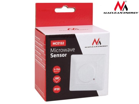 Czujnik ruchu Maclean, mikrofalowy do puszki, zasięg 5m-15m, 1200W, MCE132