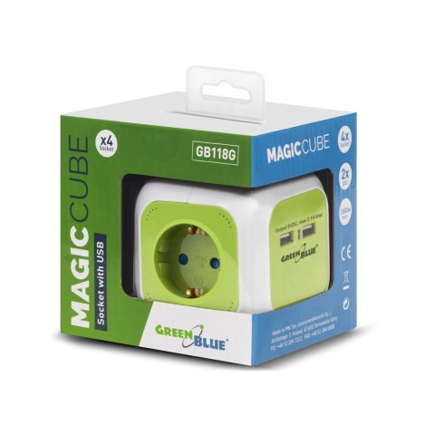 MagicCube poczwórne gniazdko prądowe, 2 wejścia usb 1,4m GreenBlue GB118G wersja niemiecka