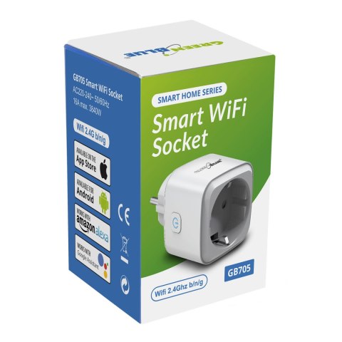Zdalnie sterowane gniazdko WiFi GreenBlue, sterowanie Android/iOS/Alexa/Google Home, timer, max 3840W, GB705