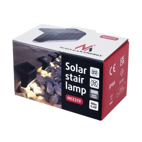 Solarna lampa schodowa tarasowa LED Maclean IP44, 4000K, Ni-MH 100 mAh, 80x45x45mm, czuj. zmierzchu MCE319