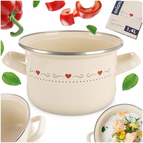 Garnek Emaliowany 1,4 L ORION TONCA Kremowy 16 cm Indukcja Zmywarka