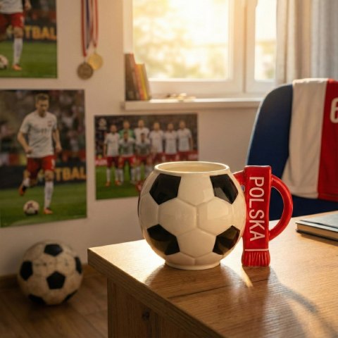 Kubek piłka z szalikiem - Polska - prezent dla piłkarza - XXL 700 ml