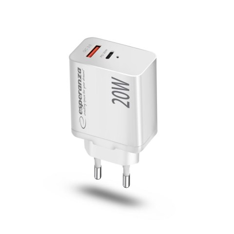EZC105W Esperanza ładowarka sieciowa 20w usb-c pd 20w / usb-a qc 3.0 18w biała