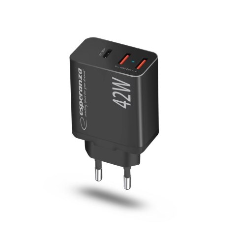 EZC106K Esperanza ładowarka sieciowa 42w usb-c pd 30w / 2x usb-a 12w
